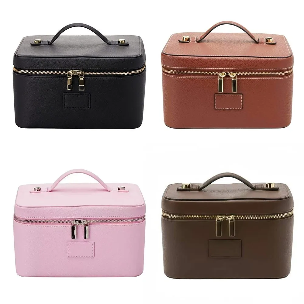 PU Leather Makeup Bag Large Capacity Square Shape Camera Storage Bag Removable Divider Waterproof Toiletry Bag Travel