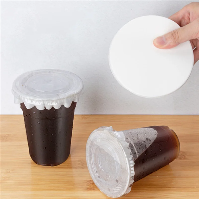 【Must-Haves】5X Round Shape Leak Proof Paper Film Coffee Spill Proof Gasket Leak Proof Paper Films,Milk Tea Sealing For 7-9.5Cm C