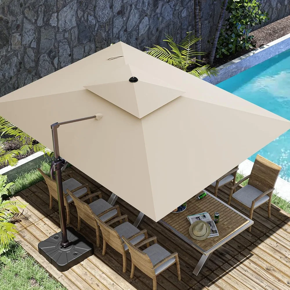 10x13FT Cantilever Outdoor Patio Umbrellas, Double Top Large Rectangle Umbrella,