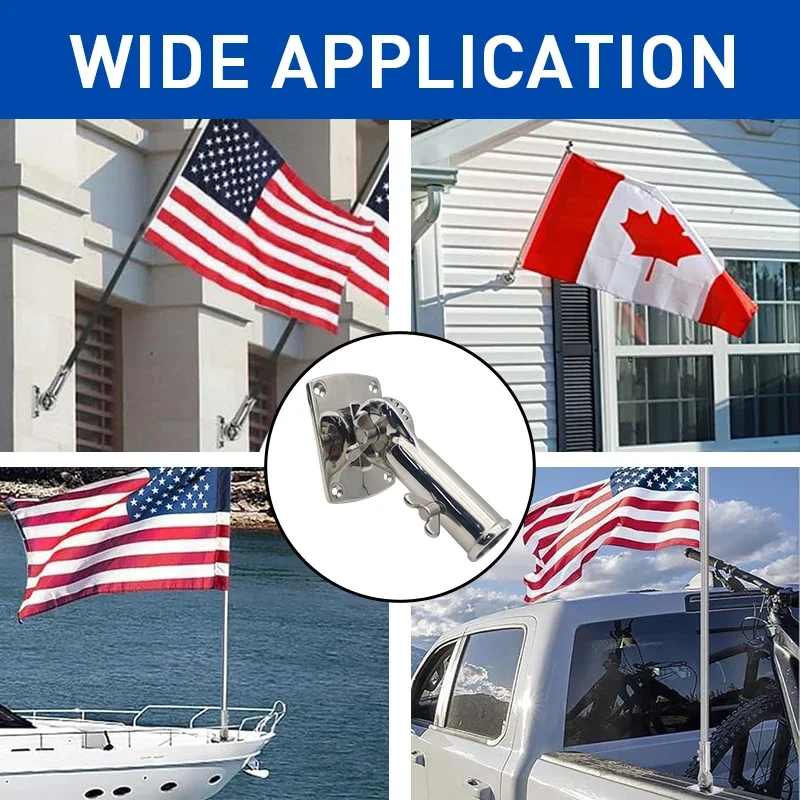 180 Degree Rotatable 316 Stainless Steel Flag Pole Hold Base Bracket Adjustable Flagpole for House Patio Outdoor Yard Farmhouse