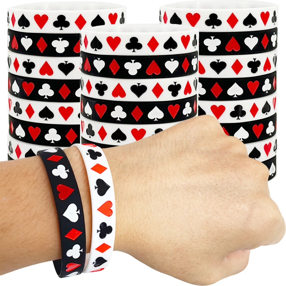 4-30 stücke Casino Party Gefälligkeiten Silikon Armbänder Poker Gummi Armband Las Vegas Nacht Thema Party Spielkarte Geburtstag liefert – Detail 1