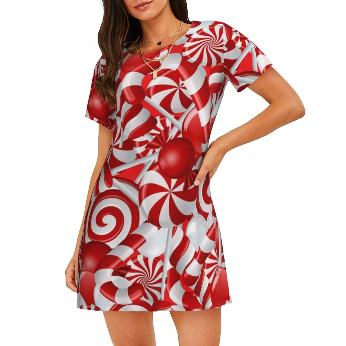 Custom Peppermint Candy Short Sleeves Nightdress For Sleeping Sleepshirts Women Short Sleeve Nightgowns Soft Pajama Dress