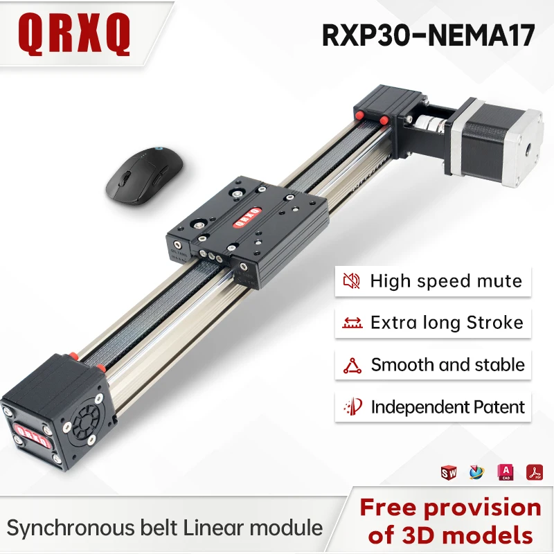 

QRXQ RXP30 Привод линейного движения с ременным приводом Nema 17, линейная направляющая, направляющая, ход 6000 мм, сценический модуль робота, линейные направляющие