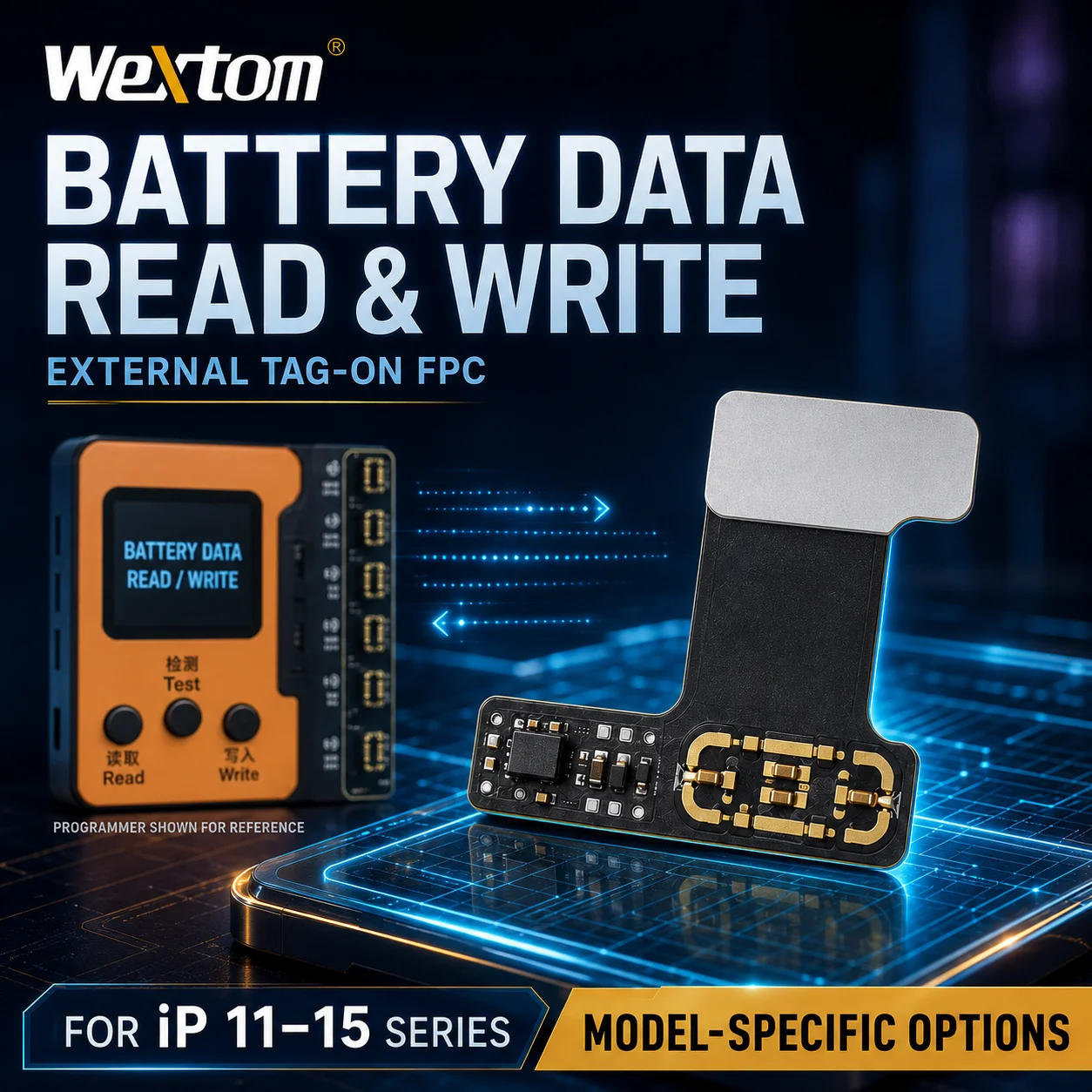 Wextom External Battery Repair Flex Cable for iP 11 12 13 14 15 Pro Max Tag On FPC Adapter for Battery Data Read and Write Tools