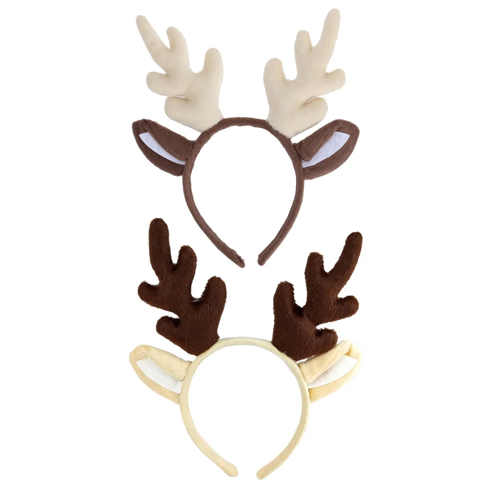 

2 Pcs Deer Antler Headdress Kit Headband White Horn Hair Hoops Chic Reindeer Antlers Xmas Hairbands Child