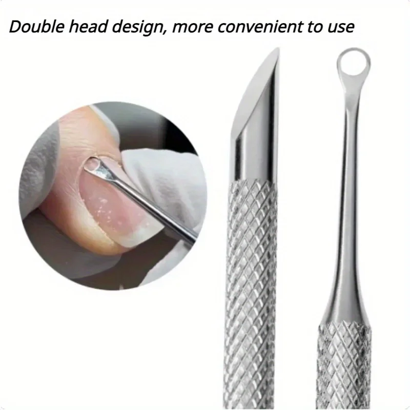 Double-ended Stainless Steel Remover Manicure Sticks Tool Bevelled Nail Grinding File Circle Beveled Head Cuticle Pusher