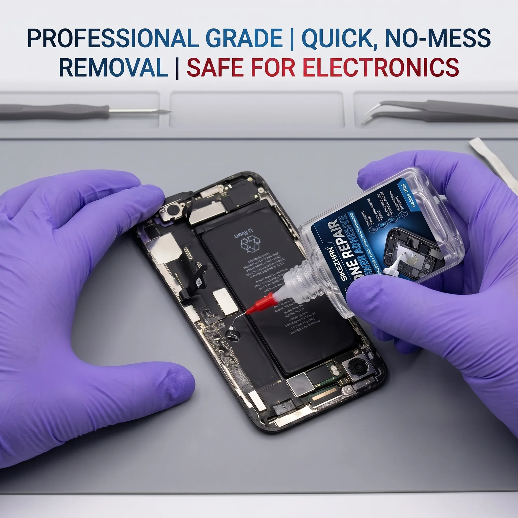 Professional Phone Repair Glue & Adhesive Remover Kit: 25ml Glue, 50ml Remover, Swabs, Opening Tool for DIY LCD Screen Fix