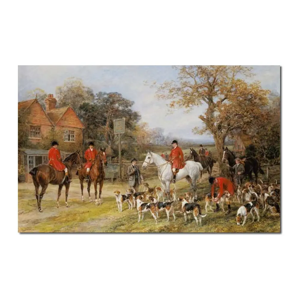 High Quality Horses Foxhunting Canvas Art Oil Painting Meeting before Hunt Heywood Hardy Equestrian Scene Artwork Pub Wall Decor