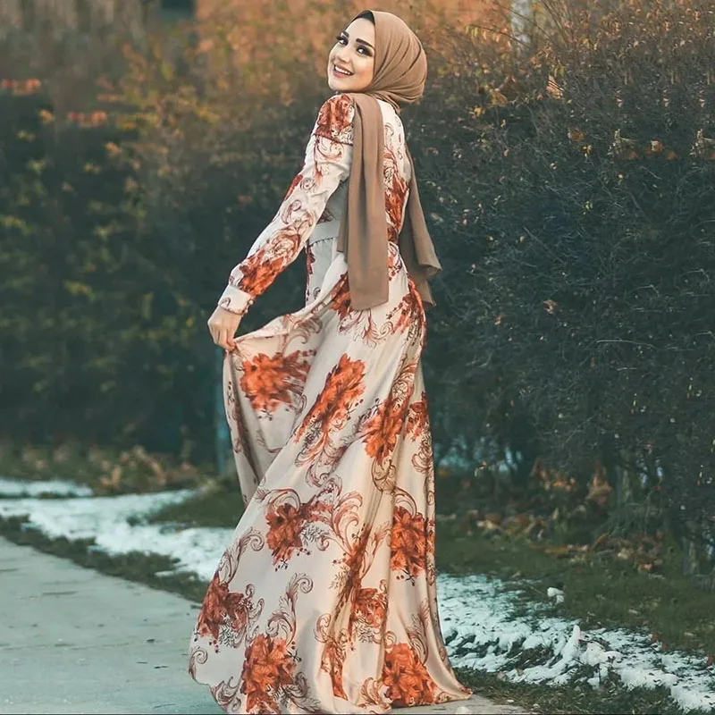 2022 Women Fashion Print Muslim Maxi Dress Luxury Ethnic Embroidery Party Dresses Slim Fit Classic Islam Moroccan Maxi Dress