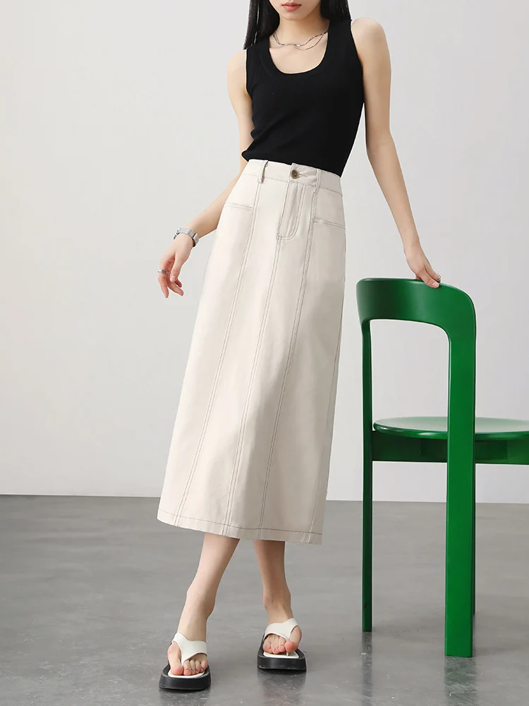 

White High Waist Straight Leg Midi Skirt for Women Casual Hippie Sle f-length Faionable Summer Slimming Skirt