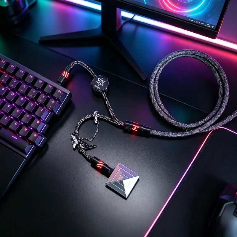 Huahuo 1-to-2 Rgb Aviator Cable Double 8k Esports Pro Version 1.75m Magnetic Axis Mechanical Keyboard Cable Ultra-low Latency