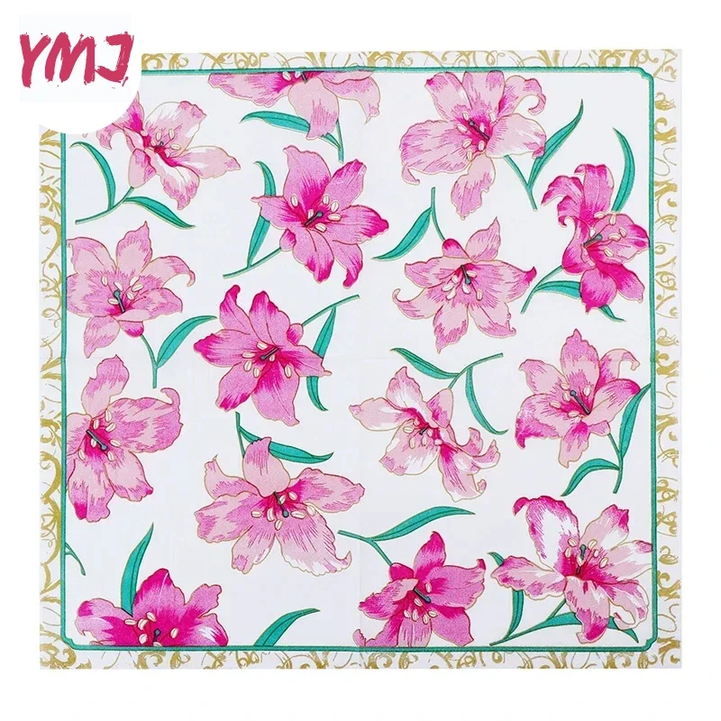 Pink Flower Printed Napkins Disposable Hotel Cafe Birthday Party Decoration Original Wooden Paddle Napkins 2-Ply 20pcs/Pac 33cm