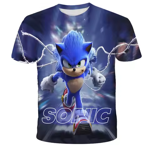 Men T-shirt 2025 Children's Clothes Movie Sonic 3D for Kids Boys and Girls Cartoon Printing Animation Cosplay Clothing
