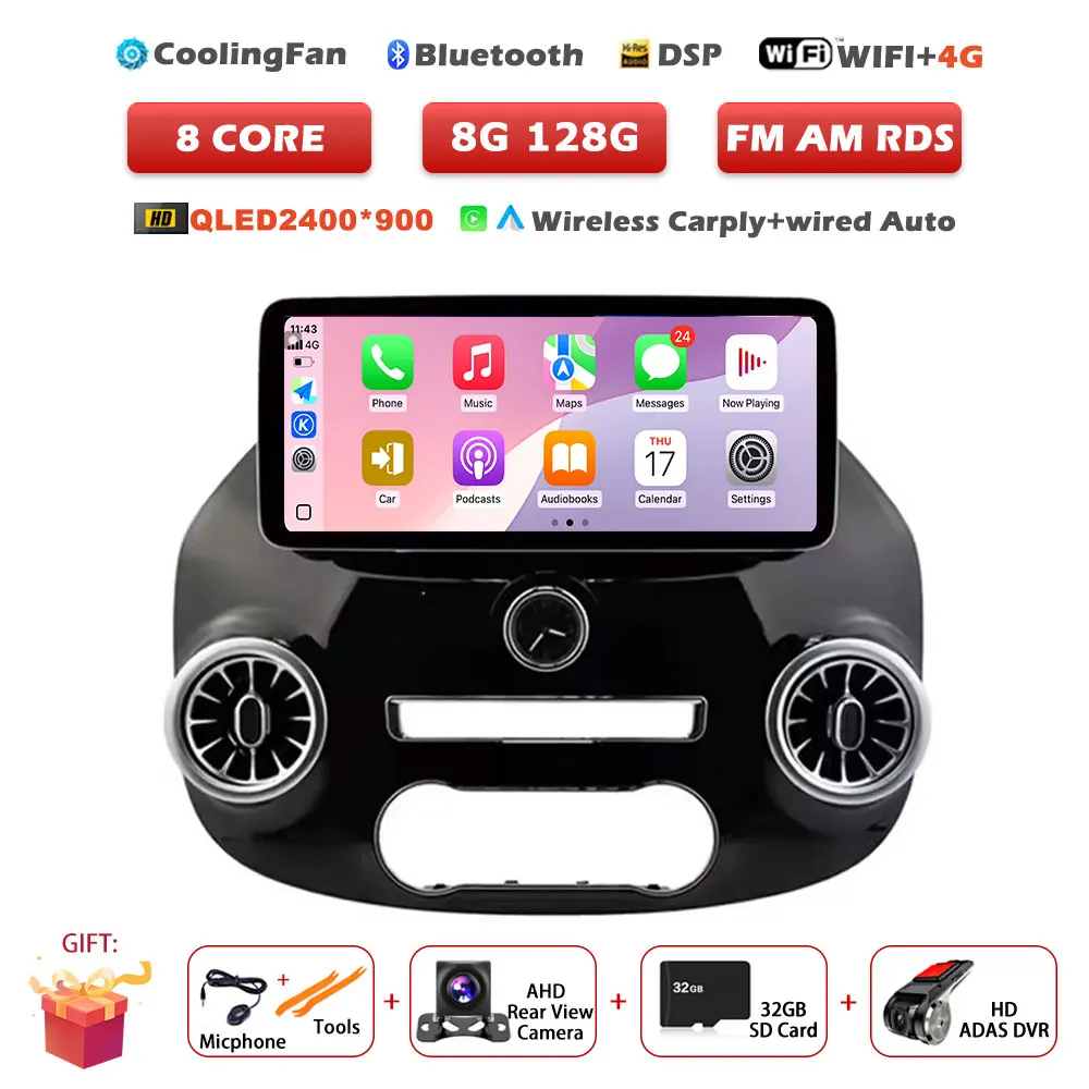 12.3 inch Android 16 Auto voor Benz Vito W447 2014-2022 autoradio multimediaspeler GPS radio draadloze CarPlay navigatietools