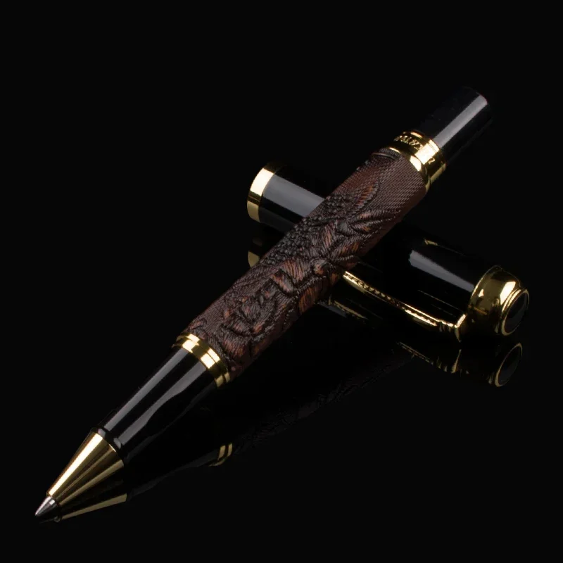 

Brown Color 3D Pattern Chinese Dragon Golden Clip Roller Ball Pen with M Nib for Antique Gift Writing Metal Gifts Pen