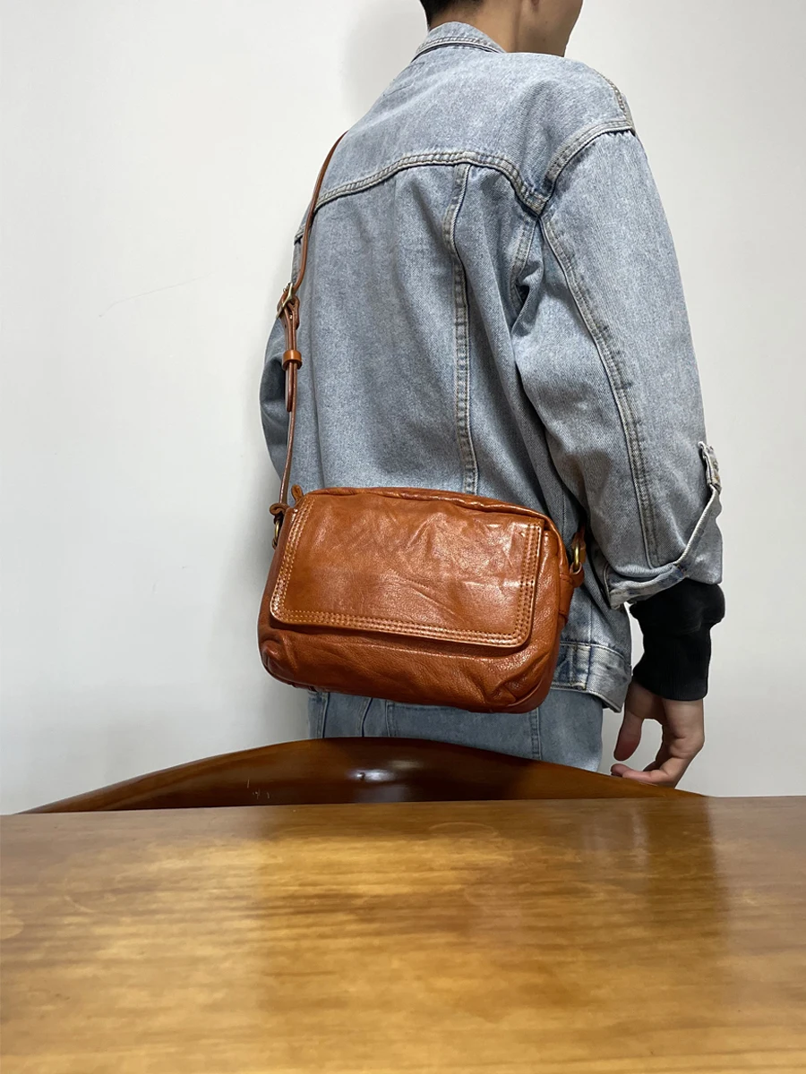 

Simple vintage high quality genuine leather men's shoulder bag weekend travel luxury handmade real cow leather crossbody bag