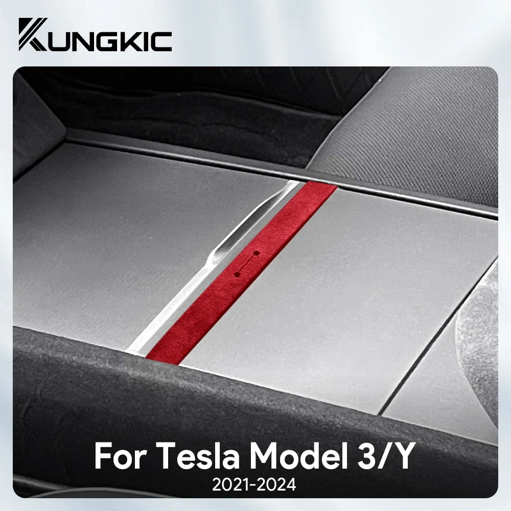 Premium-Wildleder für Tesla Model 3 Highland 2024 Model Y 2021 2022 2023 Mittelkonsolen-Aufbewahrungsbox USB-Hub-Organizer-Aufkleber