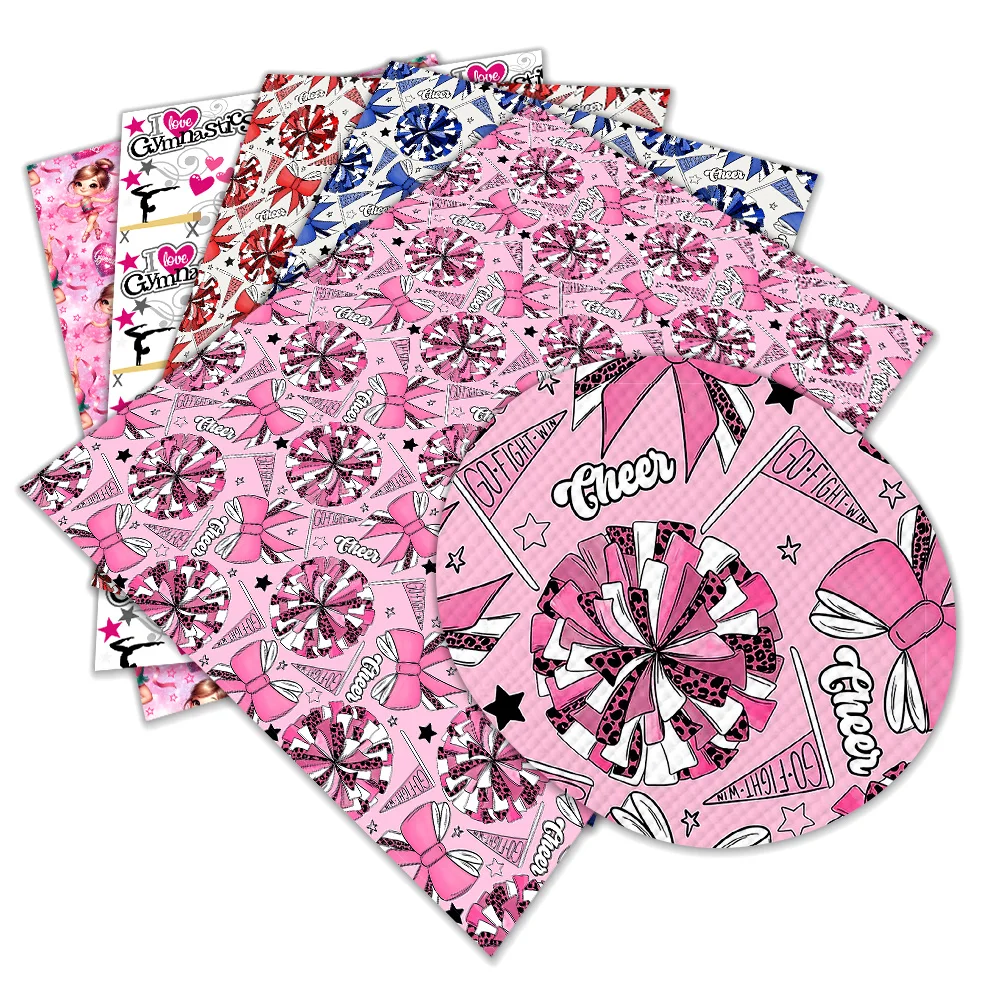 30x22cm Cheerleading Pattern Faux Leather Sheet Synthetic Lychee Leather for DIY Earrings Hair Bows Handbags Crafts
