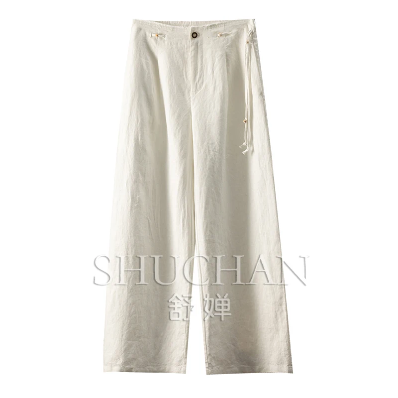 

100% Linen, Leisurely and Free, Loose and Comfortable, Straight Wide-leg Trousers Women 4Z36