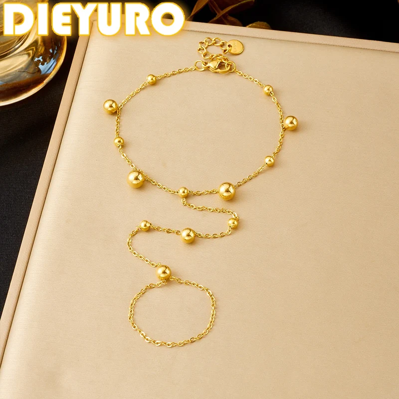 DIEYURO 316L الفولاذ المقاوم للصدأ الذهبي الصغيرة الجزء الخلفي من اليد سلسلة إصبع سوار طويل سيدة الموضة مجوهرات مقاومة للماء براقة #1