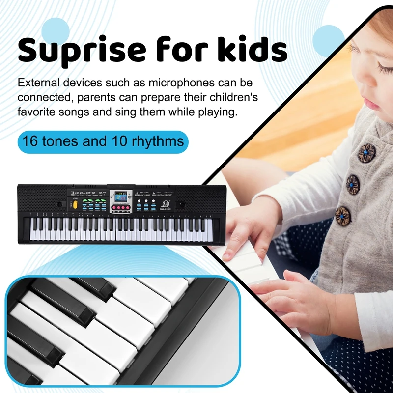 MQ 61 Keys Electronic Piano Digital Music Electronic Keyboard Musical Instrument Gift With Microphone For Kids Beginners