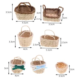 1Pc Dollhouse Handwoven Lafite Grass Handheld Basket Doll Miniature Life Scene Mini Bamboo Weaving Basket Doll House Accessories
