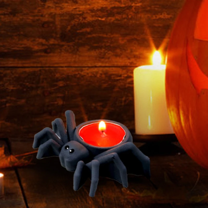 4PCS Spider Candle Holder Resin Silicone Mold Halloween Spider Candle Bracket Concrete Cement Gypsum Mold-AA26