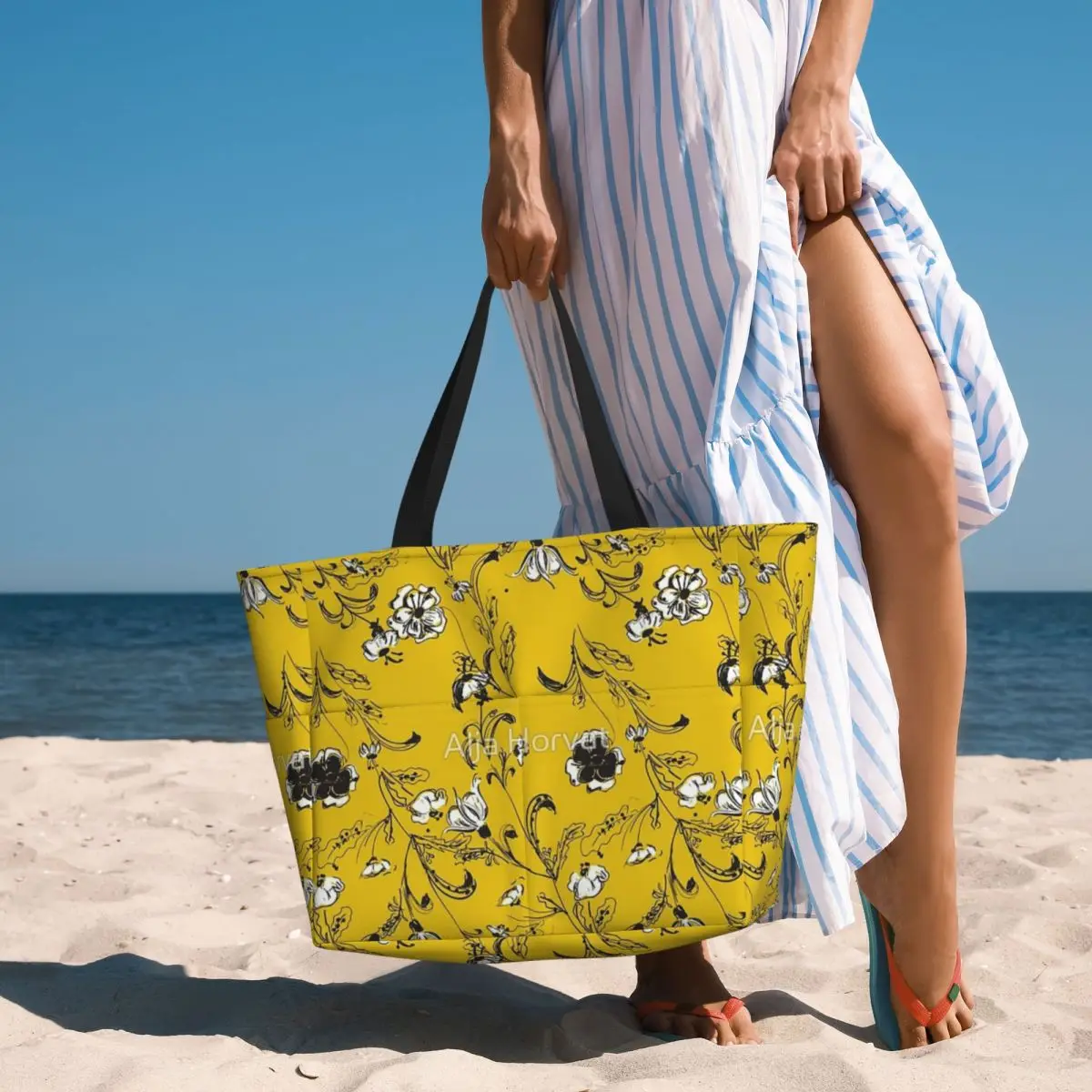 Bolsa de viaje de playa Floral amarilla, bolso de mano moderno de gran capacidad, bolso de hombro de viaje, patrón multiestilo