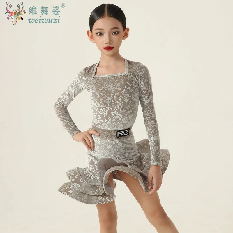 

Children'S Latin Dance Competition Dress high-end printing Girls Cha Cha Rumba Samba Dance Performance Practice Costume Clothes