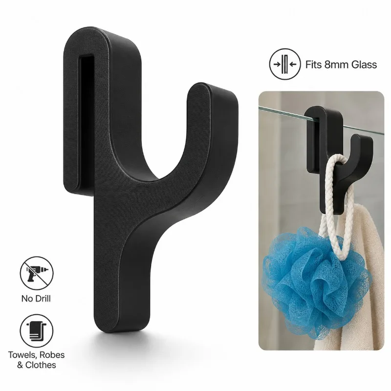 1-5pcs 3D Shower Door Towel Hook for 8mm Glass Doors Bathroom Hanger for Clothes Towel Bathrobes Laundry Dormitory Apartment