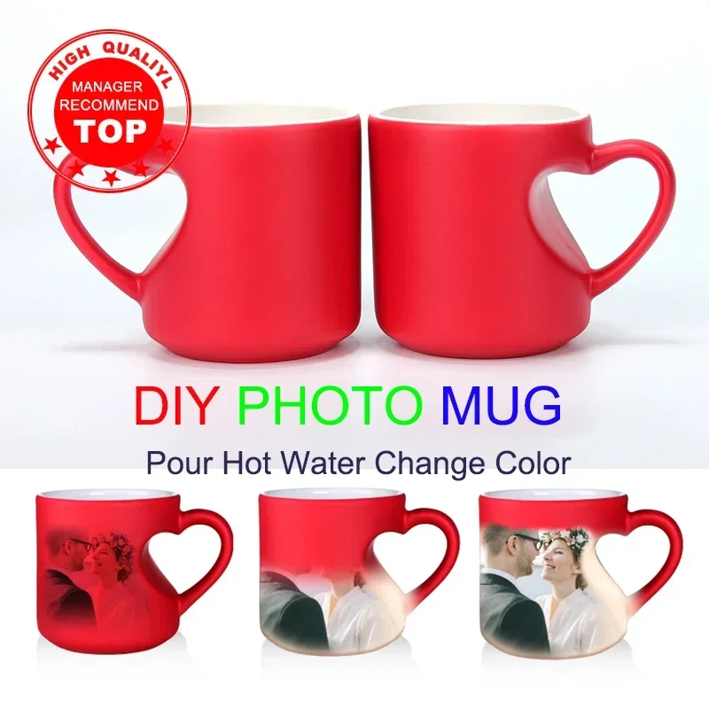 

DIY Color Changing Mug Love heart Red Coffee Cup DIY Picture Text LOGO Creative Mug Ceramic Cup Gift Round Ceramic Cup