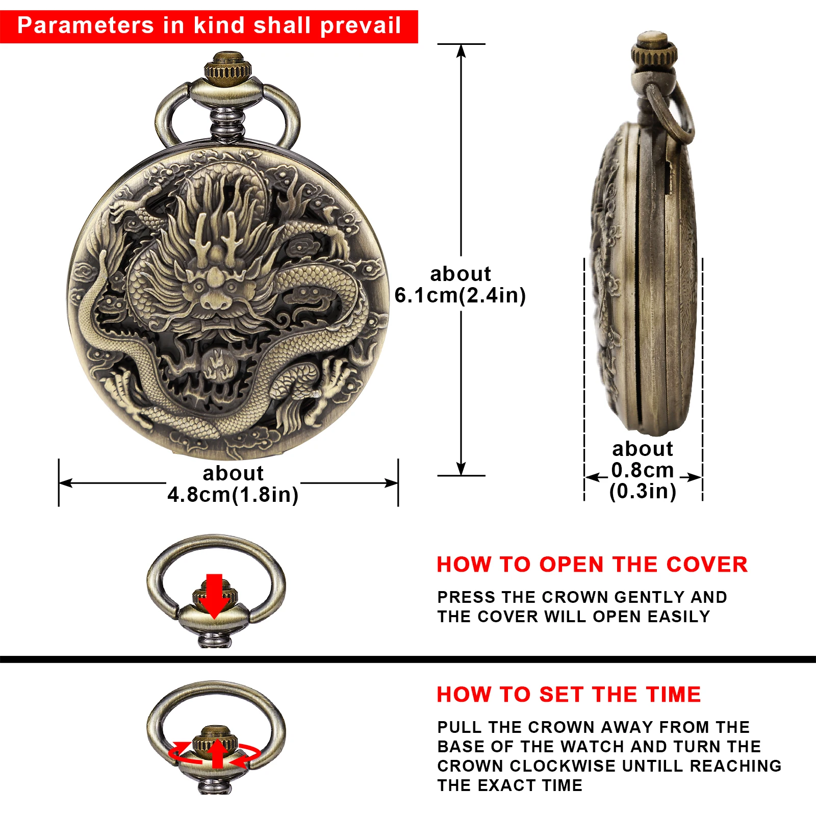 Винтажные бронзовые карманные часы с полым дизайном дракона, кварцевые карманные часы для женщин и мужчин с цепочкой, ювелирные аксессуары, подарки