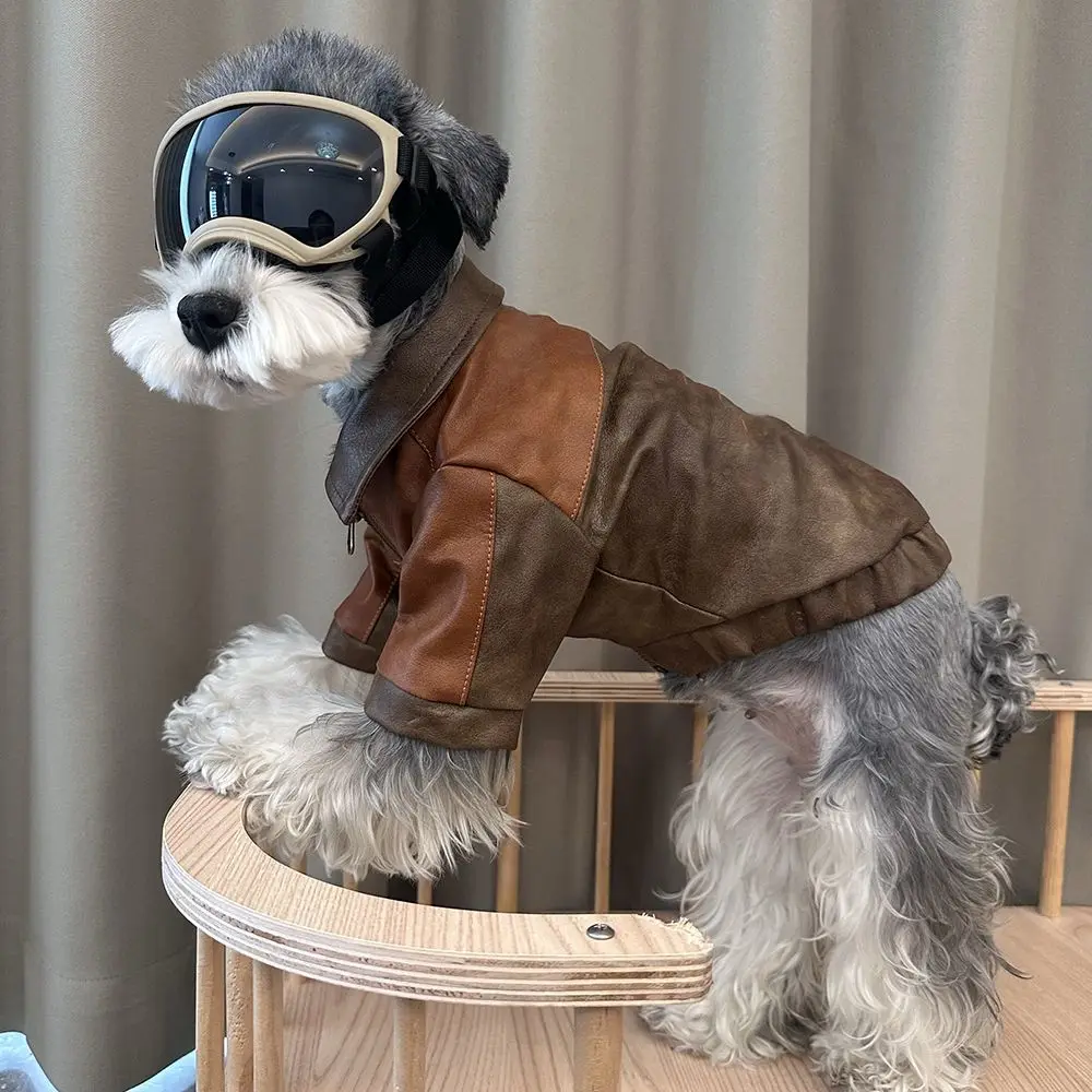 

Pet Dogs Cats Leather Jacket Coat Leather For Teddy Schnauzer Dog Warm Coat Jacket Faux Leather Fashion Pet Puppy Clothing S-XXL
