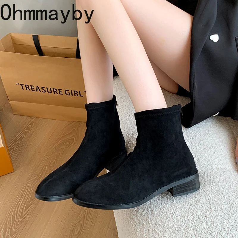 Retro Style Women Short Boots Fashion Back Zippers Shoes Spring Autumn Square Low Heel Ladies Comfort Ankle Booties