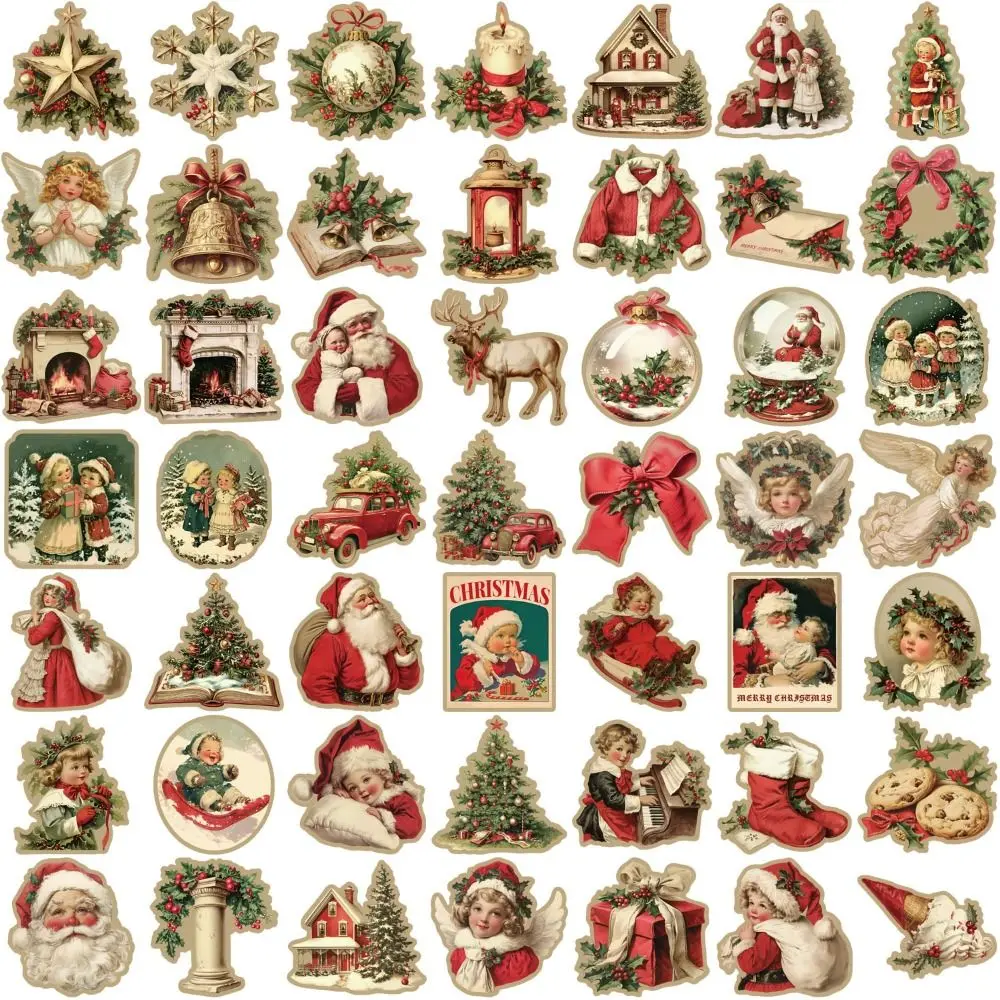 50PCS New Retro Christmas Cartoon Stickers Cute Scrapbook Santa Claus Sticker DIY PVC Kids Sticker Toys Notebook