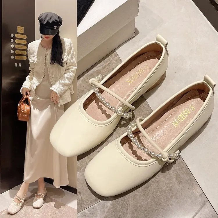 Shoes Woman Flats Shallow Mouth Modis Autumn Casual Female Sneakers Square Toe Low Heels Dress 2025 New Fall Summer Lace-Up Fash