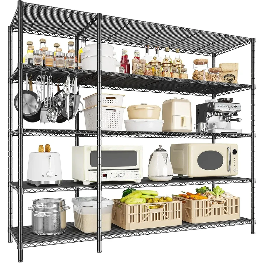 

52.36 W Heavy Duty Metal Shelving Unit with 5 Tiers for Storage in Garage Pantry Kitchen Adjustable Wire Shelves Load Capacity