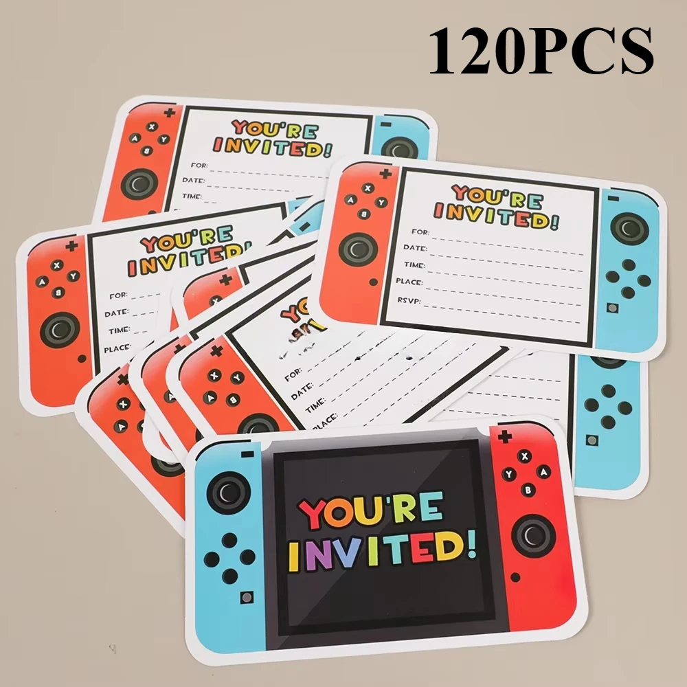 15-120PCS Handwritten Blessing Greeting Card Slice Birthday Party Fill in Invitations Video Game Party Invitations Kids Gifts