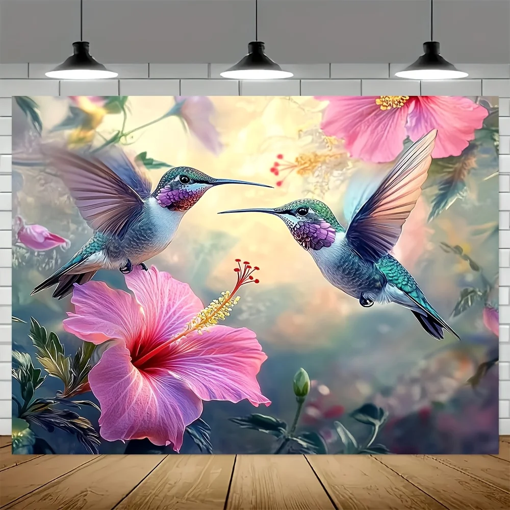 Beautiful Tropical Hummingbird Floral Tapestry Wall Hanging Art Print Decoration for Living Room Bedroom Jungle Pink Flower Home
