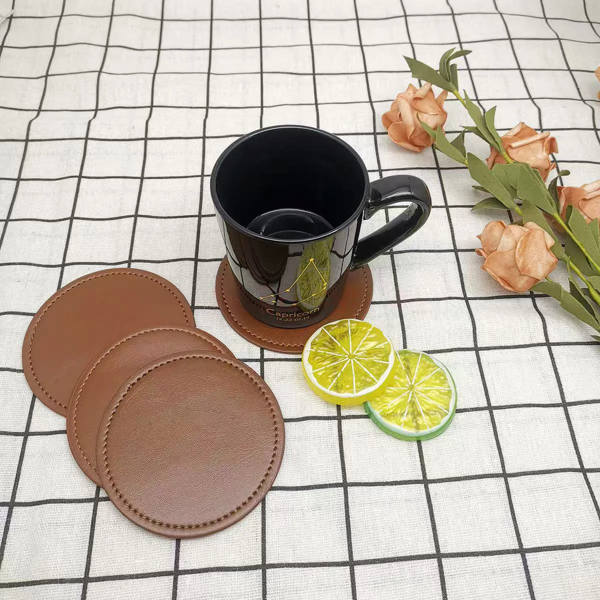 Leather Coasters for Drinks,1/3/5Pcs Leather Coasters for Home Decor,Tabletop Protection,Handmade Tea and Water Cups, Coffee Mat