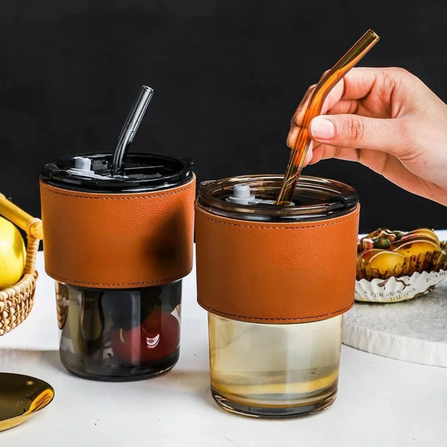 Simple Glass Cup With Lid and Straw Transparent Tea Cup Juice Glass Beer Can Milk Mocha Cups Breakfast Coffee Mug