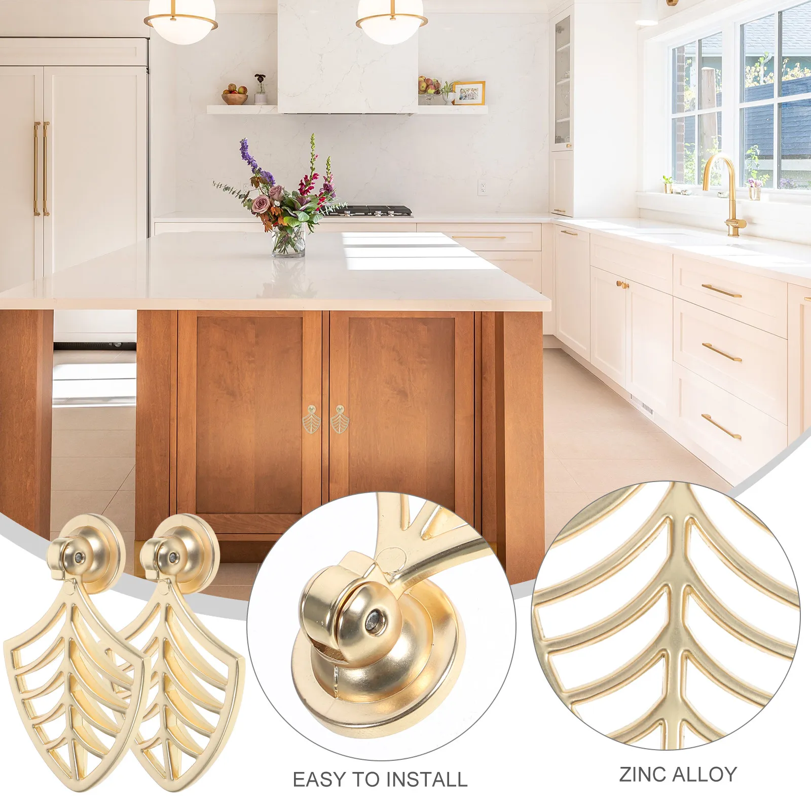 Leaf Shaped Metal Cabinet Knobs 2Pcs Decorative Drawer Pull Handles for Dresser Wardrobe Cupboard Door