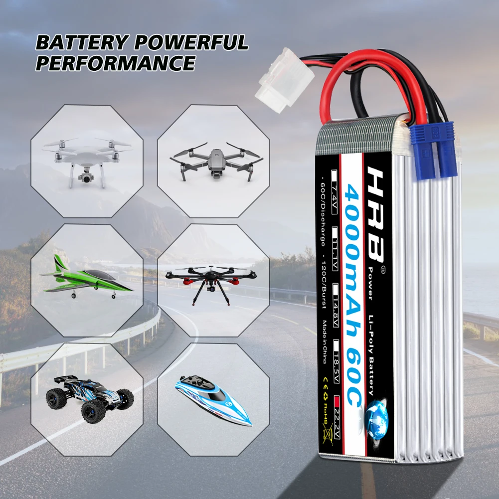 1/2 قطعة HRB 6S يبو بطارية 22.2 فولت 4000 مللي أمبير بطارية توصيل خارجي 60C XT90 موصل EC5 التوصيل ل RC سيارة بدون طيار RC هليكوبتر طائرة