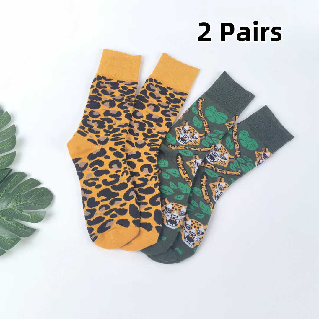 

2 пары носков унисекс до середины икры с леопардовым узором, персонализированная трендовая одежда для нескольких видов одежды, костюм на все сезоны
