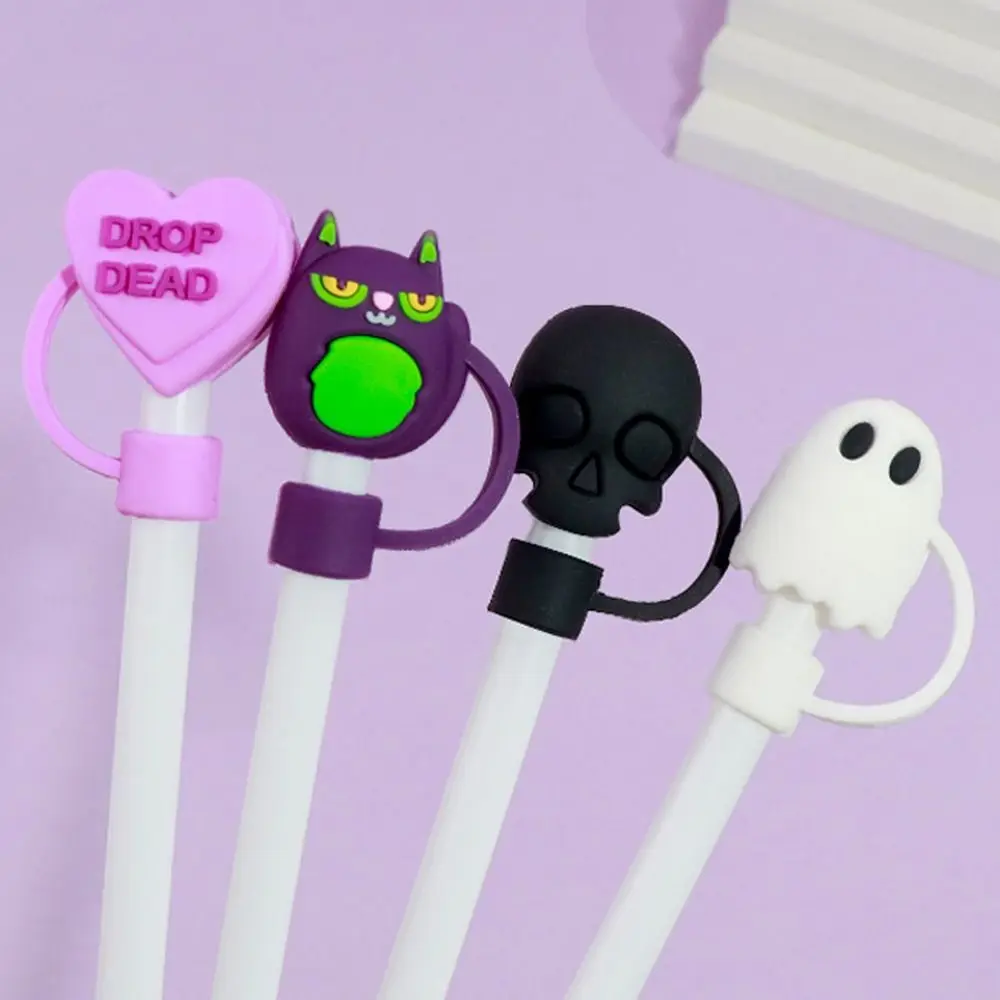 

8mm Halloween Cat Straw Cover Cute Ghost Skull Heart Drinking Straw Covers Cartoon Funny Drinking Dust Plugs Halloween Gifts