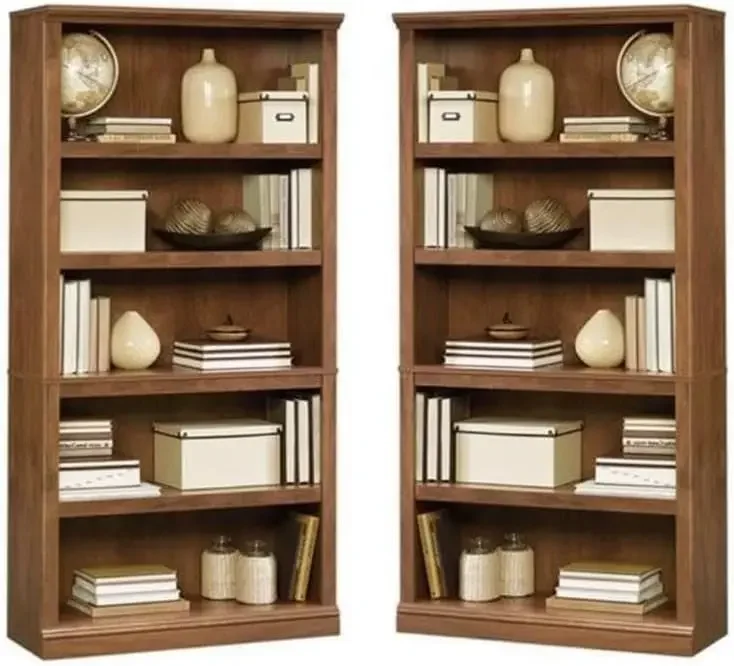 

2 Piece Wood Bookcase Set with 5 Shelf in Oiled Oak
