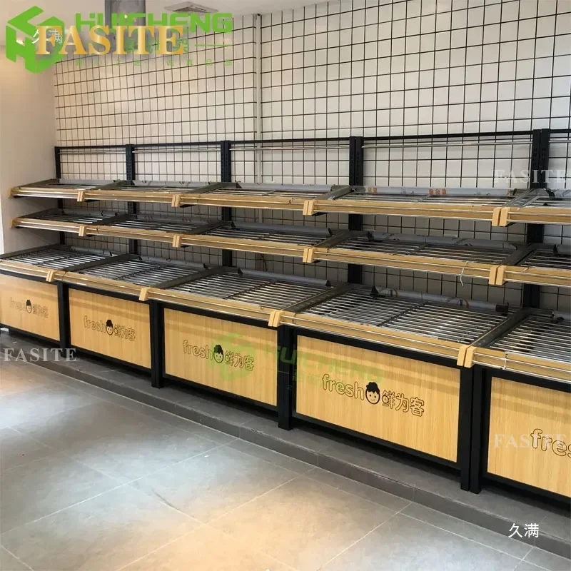 For Commercial Supermarket Fresh Produce Display Rack Stainless Steel 3 Tier Fruit and Vegetable Shelf Heavy Duty Storage