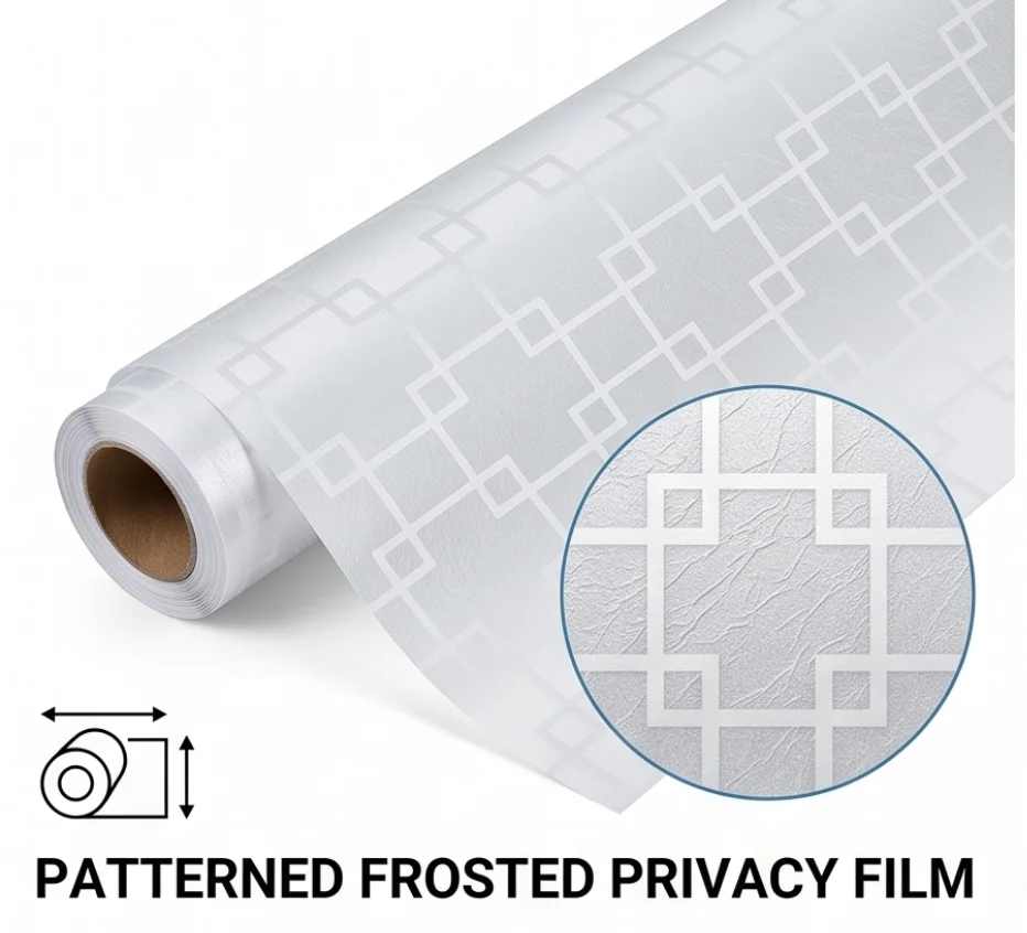 Self‑Adhesive Frosted Window Film Geometric Square Lattice Pattern Privacy Decor Glass Sticker for Home Decoration