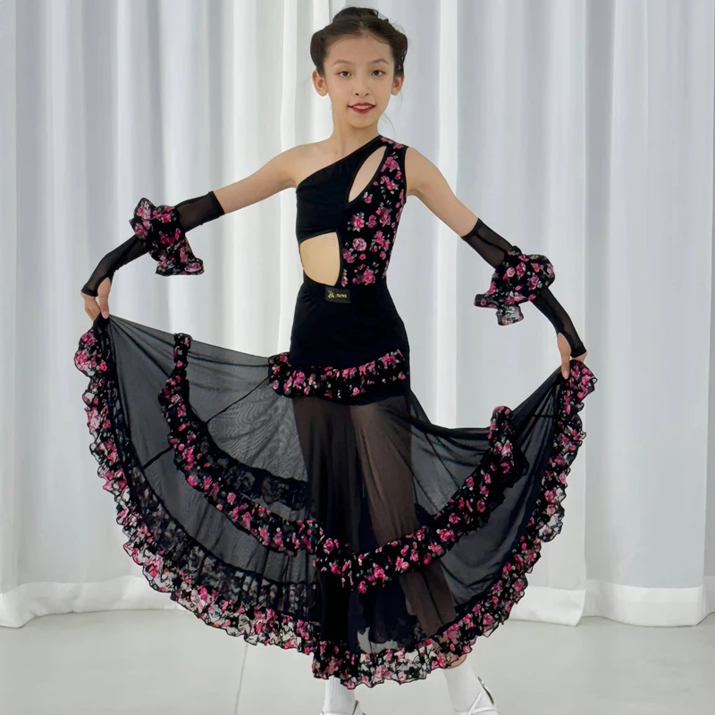 

New Modern Dancing Dresses Child Waltz Ballroom Dance Competition Clothes For Girls Latin Dance Professional Costumes SL10633