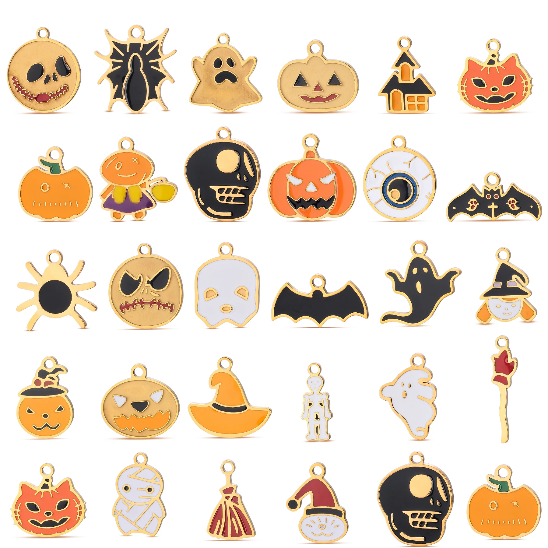 

10Pcs Wholesale Stainless Steel Pumpkin Ghost Bat Halloween Charms Pendant for Making DIY Necklace Jewelry Accessories Supplies